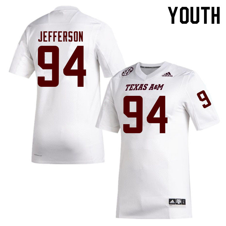 Youth #94 Jordan Jefferson Texas A&M Aggies College Football Jerseys Sale-White